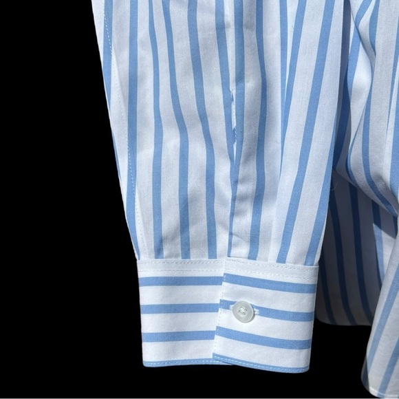 🌻Chico's Blue & White Striped No-Iron Collared Button-Down Shirt Size Small - Picture 9 of 12